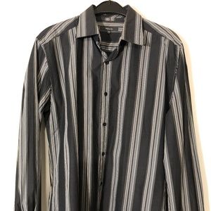 Men's RW&CO Long Sleeve Grey Striped Cotton Shirt, Medium